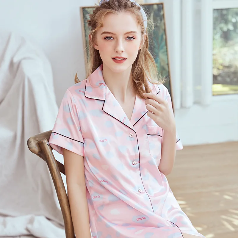 Розовый цвет M, l, xl Размеры рубашка ночная рубашка для женщин Весна и лето крутой стиль пуговицы для пижамы халат женский махровый