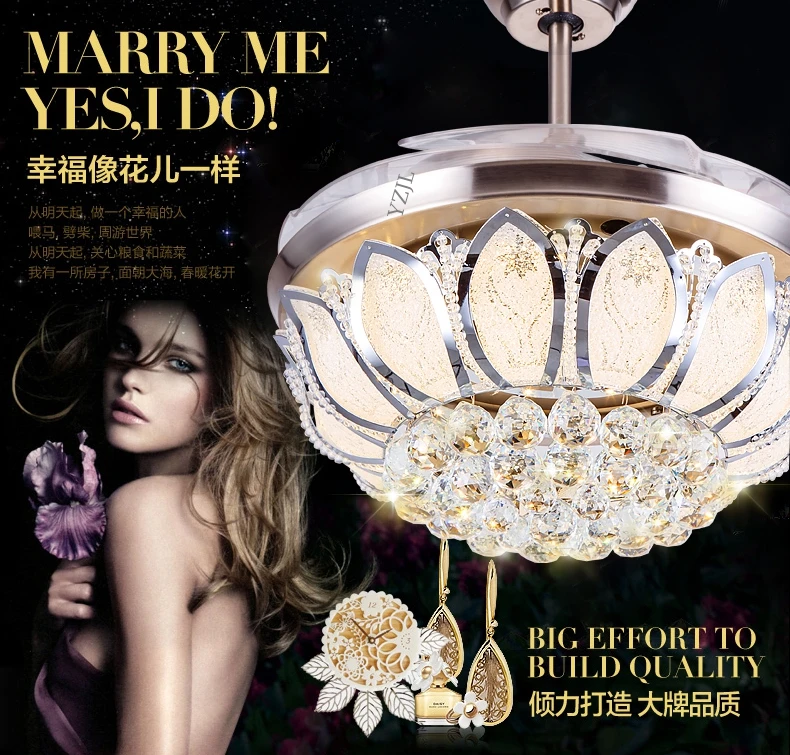 42 дюймовый вентилятор Хрустальная люстра огни гостиной столовой минимализм