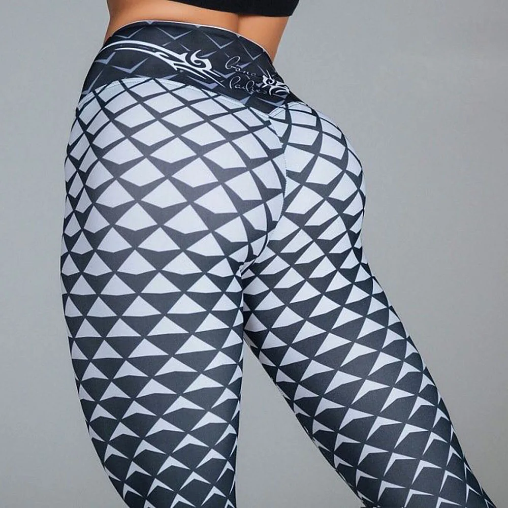 2019 Women Sexy High Waist Stretch Gym Yoga Pants Fish Scale Printed Slim Hip Push Up Leggins Sport Fitness Quality | Спорт и