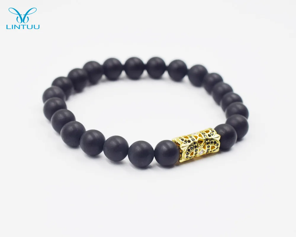 Мода 2017 хороший Лев амулеты браслет для мужчин медный якорь 8 мм черные бусы из