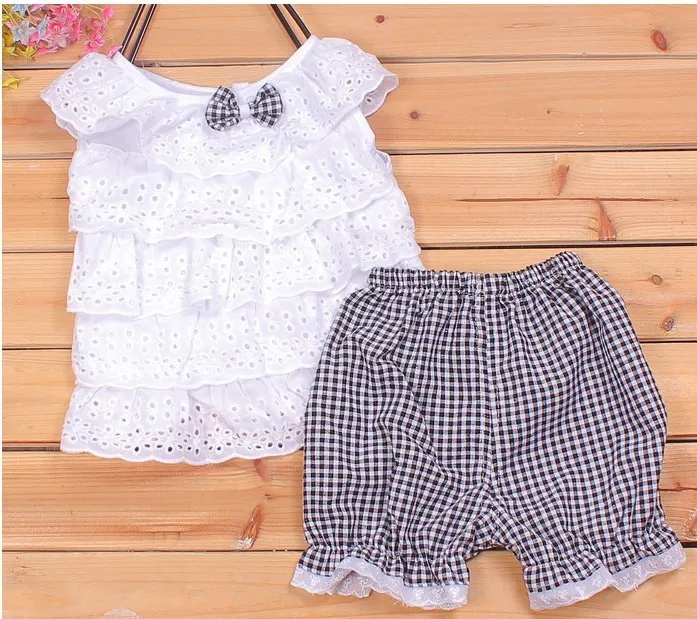 New Summer 2Pcs Toddler Clothes Baby Girls Ruffled T-shirt Top+Dots Shorts Suits Cute Sets |