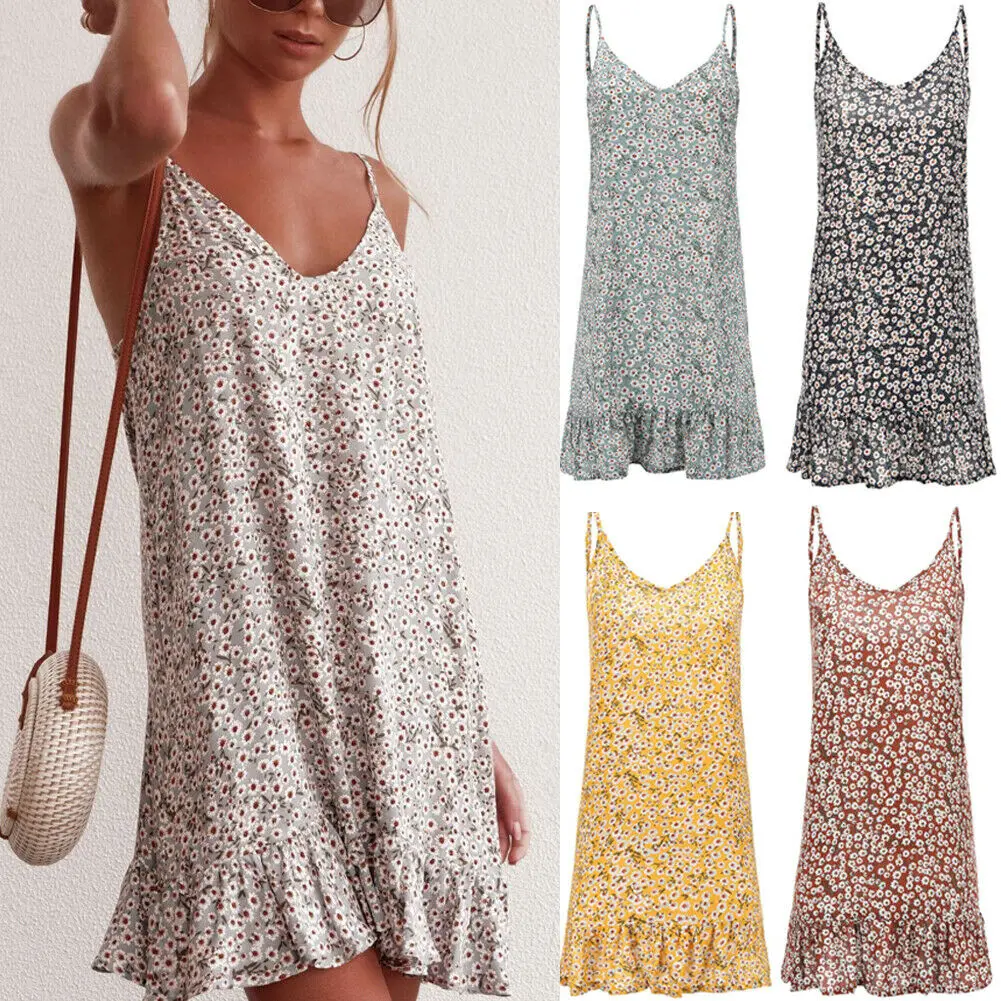 

Beachwear Short Mini Dress Women Boho Floral Summer Floral Short Mini Dress Cocktail Party Evening Sundress Plus Size