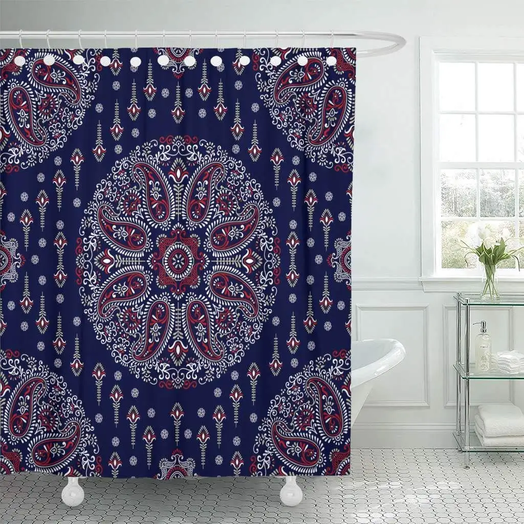 Занавеска для душа с крючками синий абстрактный узор Пейсли красный Азиатский