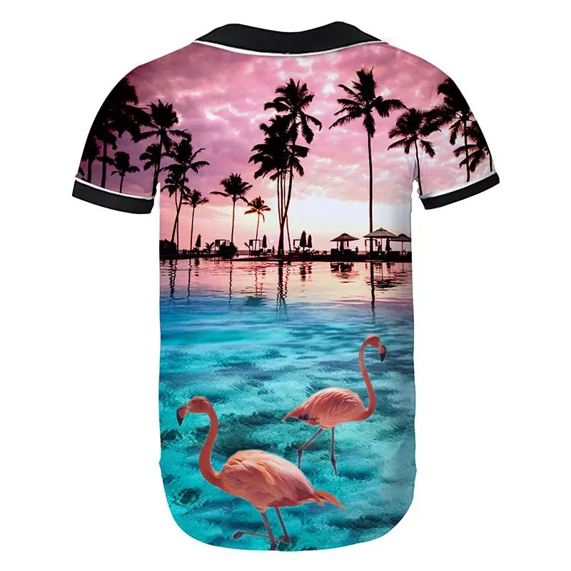 Мужская гавайская рубашка пляжная/Фламинго/пальма 3d принт пуговицы летняя