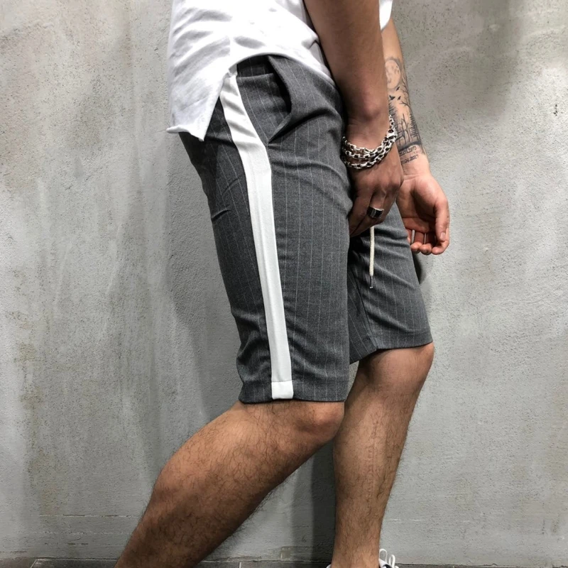 Мужские шорты для бодибилдинга повседневные пляжные в полоску с разноцветными