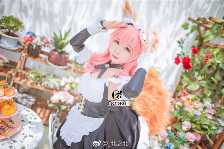 ROLECOS игра Fate Grand Order Косплей Костюм Tamamo no Mae косплей костюм одежда горничной с головной убор для женщин Косплей Костюм