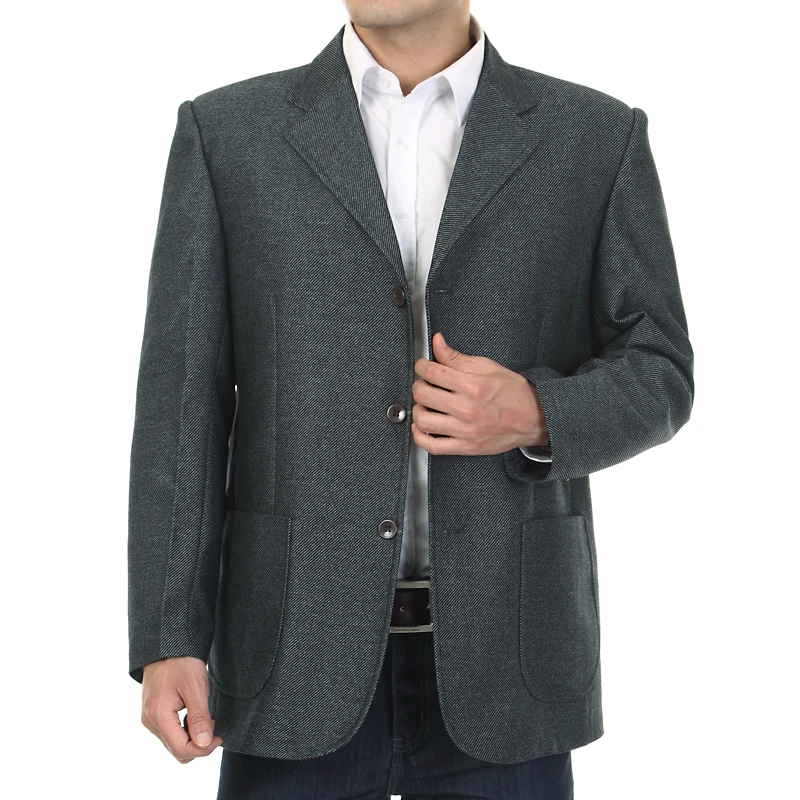 

Повседневный блейзер для зрелых мужчин, однобортный пиджак с отложным воротником, элегантная мужская одежда, серый комбинированный костюм
