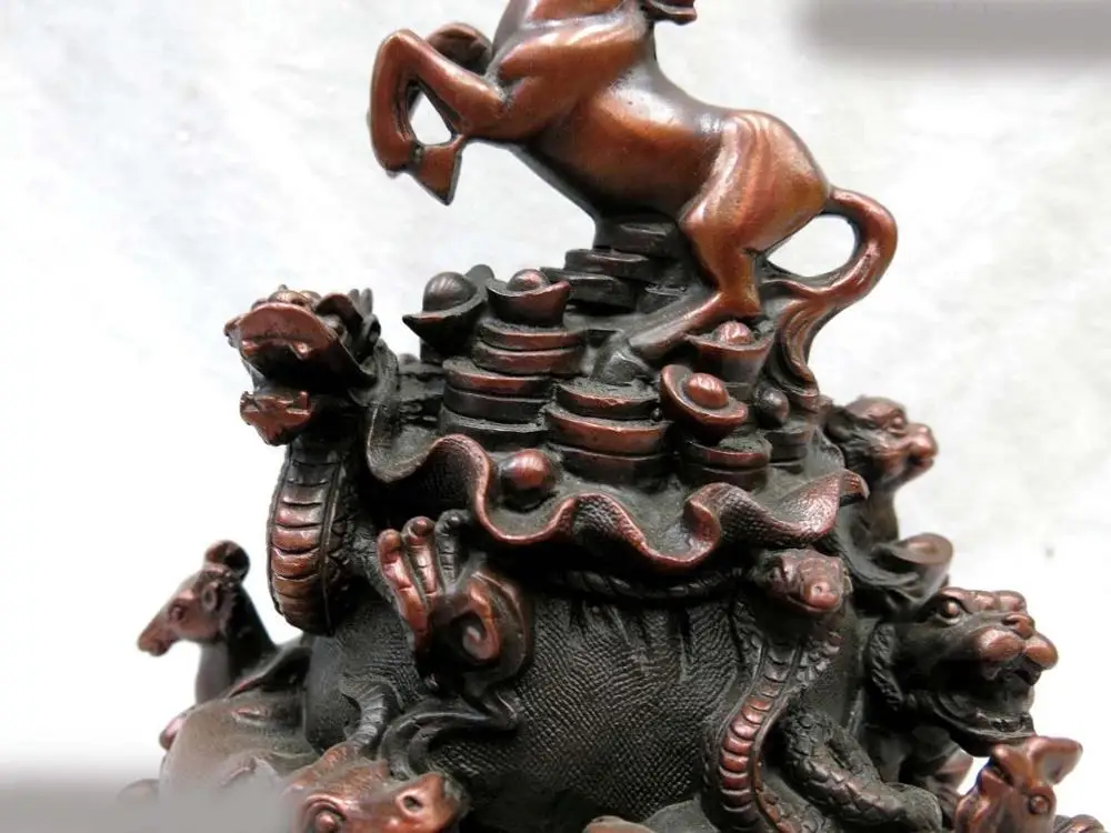Бронзовая Скульптура Фэн-шуй китайский знак зодиака медная статуя лошади