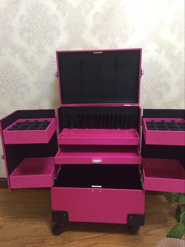 Алюминиевый Чехол для косметики на колесиках с зеркалом Профессиональный