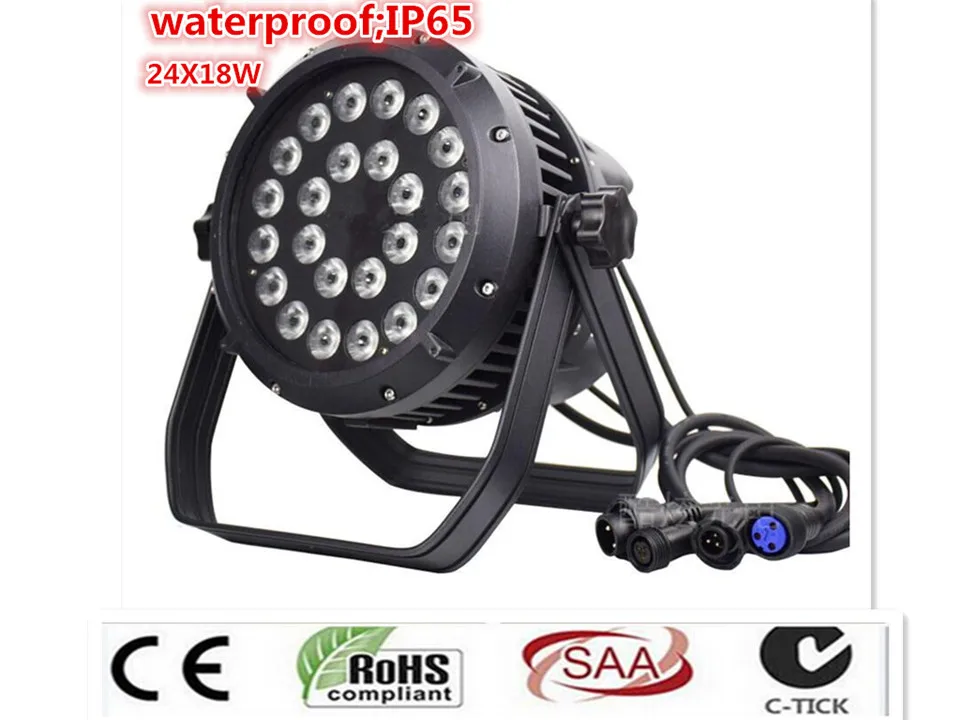Водонепроницаемый светодиодный прожектор Par 24X18W 24x12W IP65 RGBWA + UV 6 в 1 PAR DMX512 контроль