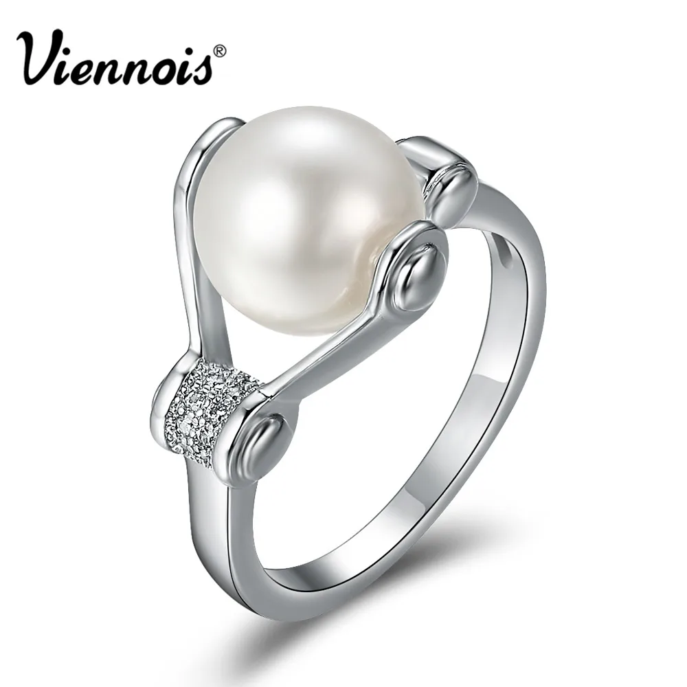 Viennois Модные кольца с искусственным жемчугом для женщин циркониевые маленькие