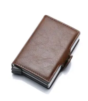 Dark brown double Автоматический кредитный держатель для карт s бизнес мужской чехол для ID карты модный RFID держатель для карт алюминиевые кошельки для банковских карт - Цвет: Dark brown double