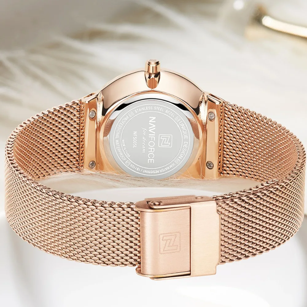 Женские кварцевые часы NAVIFORCE Кварцевые водонепроницаемые из нержавеющей стали
