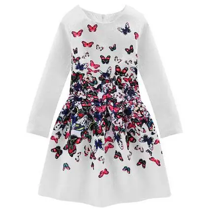 Girl's Fashion Princess Dresses 2017 Autumn Long Sleeve Printed Butterfly Vintage Preppy Style Kids Party dress Children's Dress |