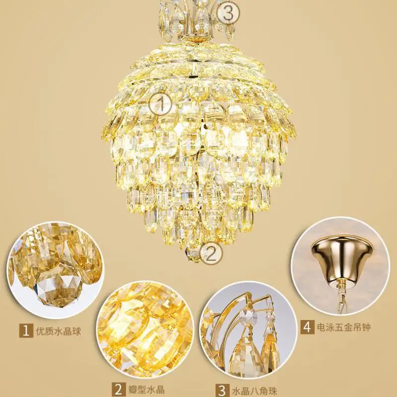 Золотая круглая хрустальная лампа подвесной светильник для гостиной