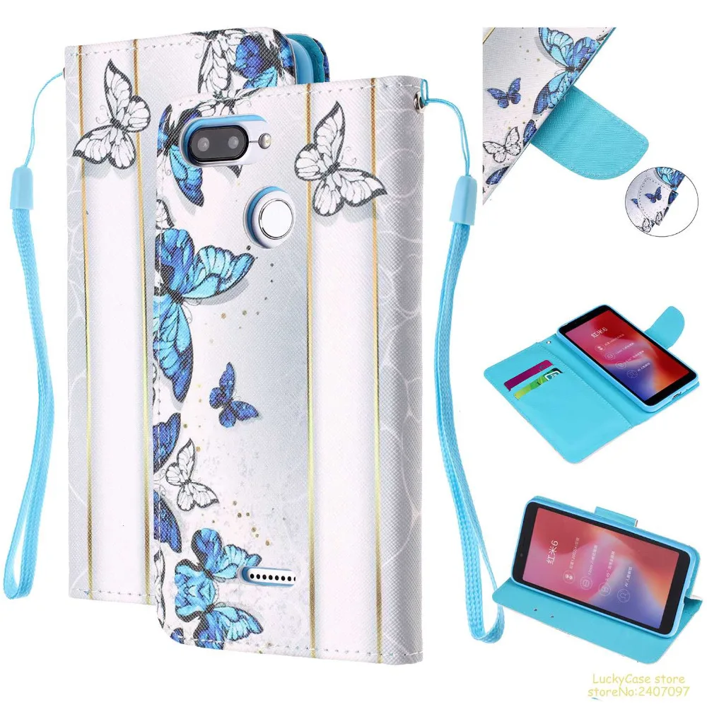 High quality Luxury PU Leather wallet phone case For Redmi 6 Magnetic Painted Full cover cases hoesje kryt etui fundas | Мобильные