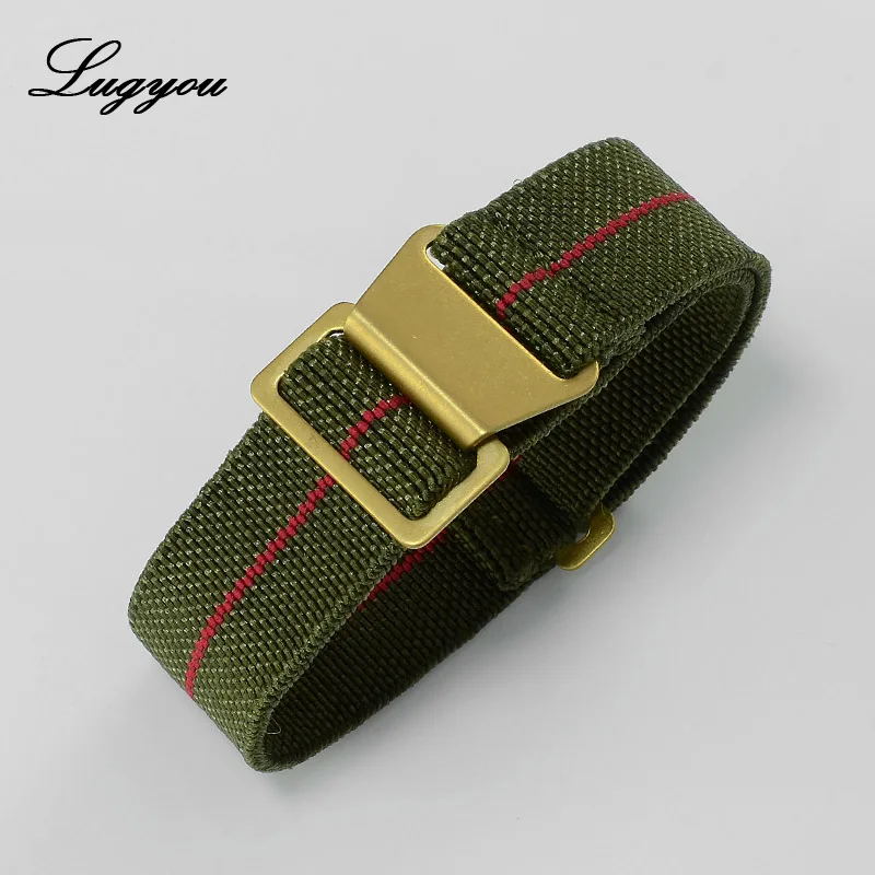 green orange LUGYOU части часов эластичный нейлоновый ремешок 20 мм армейский зеленый золотой пряжка с покрытием длина 170 мм подходит для всех видов часов - Цвет ремешка: green orange