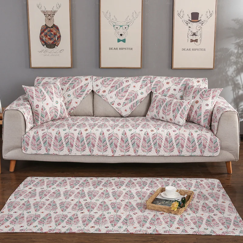 Креативный чехол для дивана с перьями хлопковое нескользящее полотенце чехлы