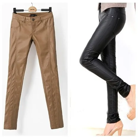 British fashion brand PU slim imitation leather elastic pencil pants Personality all match joker trousers free shipping | Женская одежда