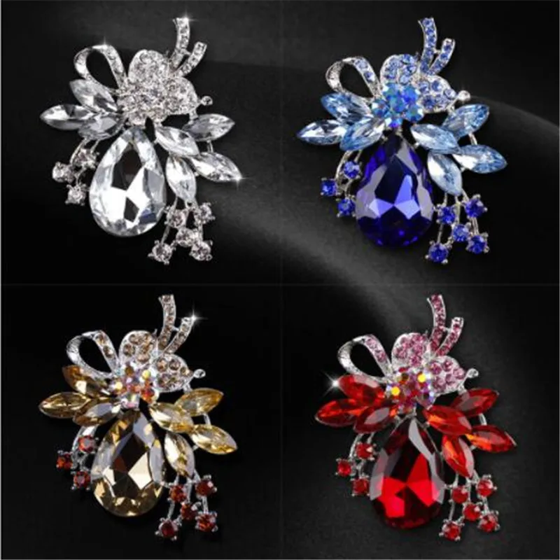 WKOUD блестящая Цветочная брошь в форме капли для женщин со стразами свадебная