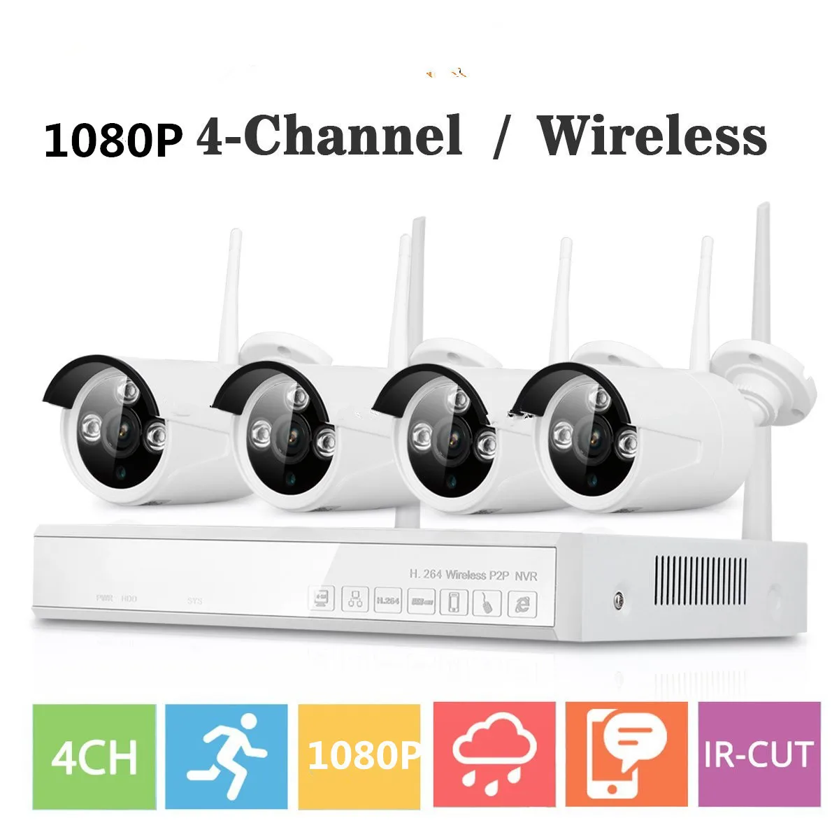 Система видеонаблюдения 2.0MP 4CH WIFI 4 шт. 1080P наружный беспроводной комплект