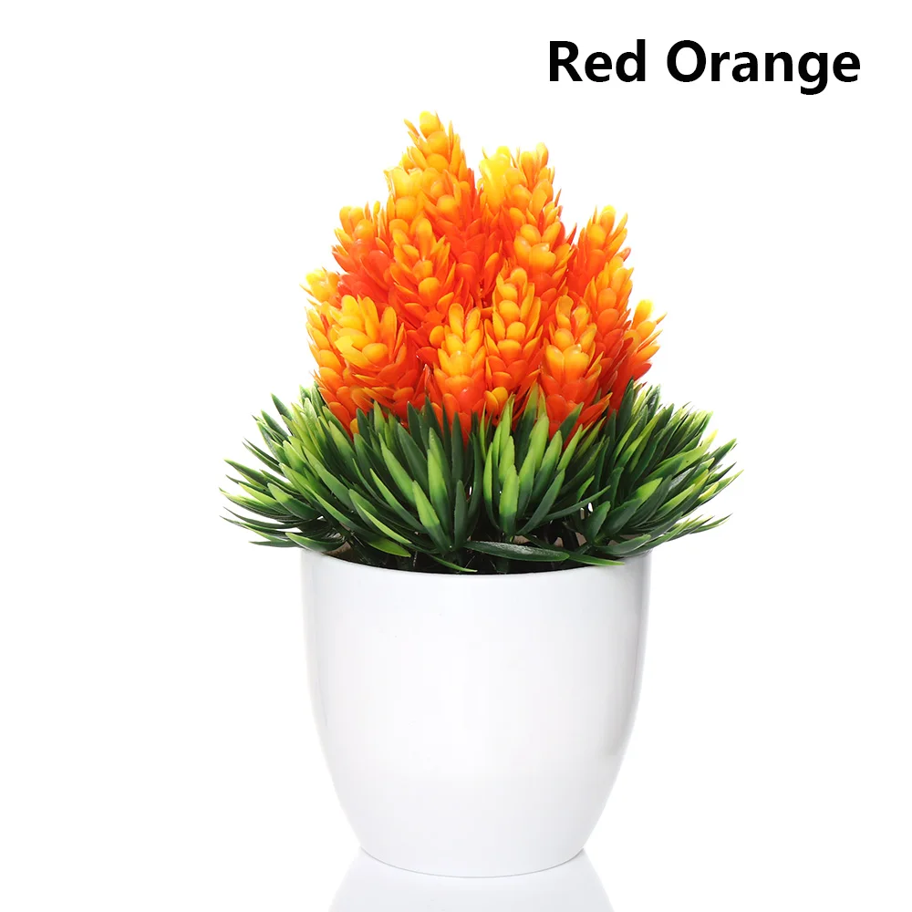red orange 1 компл. Мини-пластик имитация растений бонсай для рабочего стола орнамент свадебные искусственные цветы в рождественском стиле поддельные горшки домашний декор - Цвет: red orange