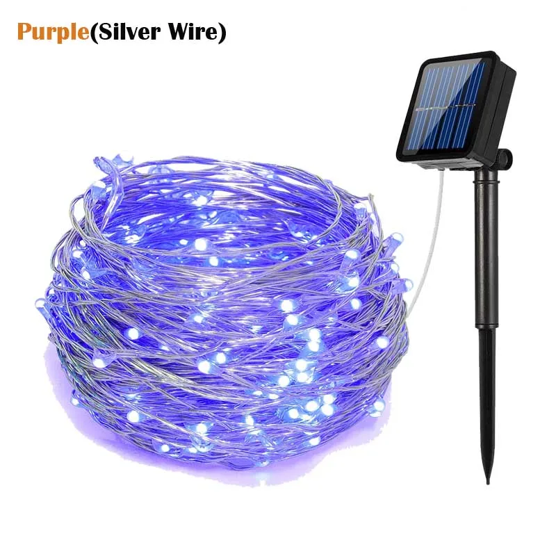 Purple 100/200led светодиодный светильник на солнечных батареях, сказочный светильник 10 м 20 м, уличный водонепроницаемый светильник на солнечных батареях s 8 режимов для садов и дома - Испускаемый цвет: Purple