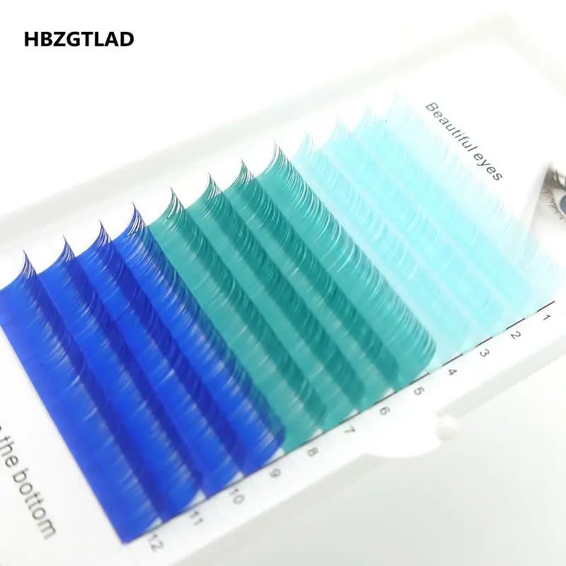 Накладные ресницы HBZGTLAD C/D curl 0 07/0 1 мм 8-15 синие + зеленые ярко-синие индивидуальные