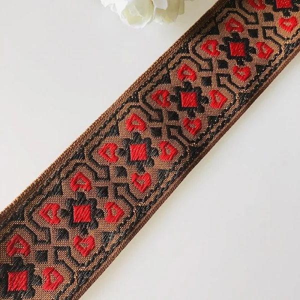 brown red 6 ярдов/партия шириной 5 см тканая жаккардовая украшение лентами цветы, модный дизайн одежды аксессуар-ремешок LS-776 - Цвет: brown red