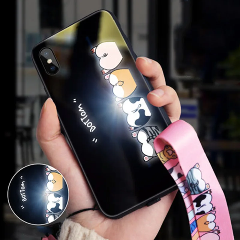 EKIND Cat серия чехол из закаленного стекла для телефона для iPhone X XS XSMAX светодиодный логотип Вспышка стеклянный чехол для iPhone защитный чехол для телефона