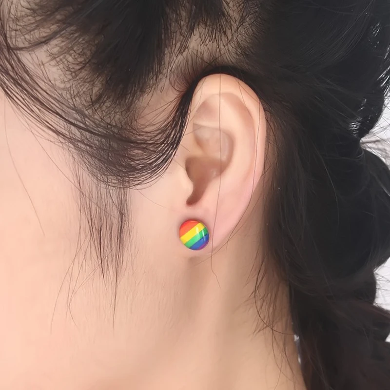 1 пара Прямая поставка радужные серьги-гвоздики нержавеющая сталь гей ЛГБТ