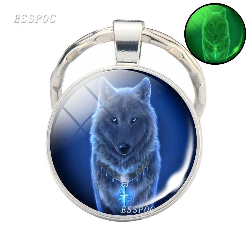 Светящийся в темноте брелок-Кабошон из стекла волка Металлический Брелок волк