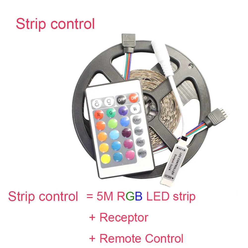 Украшение дома Лампы 24Key RGB СВЕТОДИОДНЫЕ Ленты 5 М 300Led 3528 SMD ИК Пульт 12 В 1A Адаптер