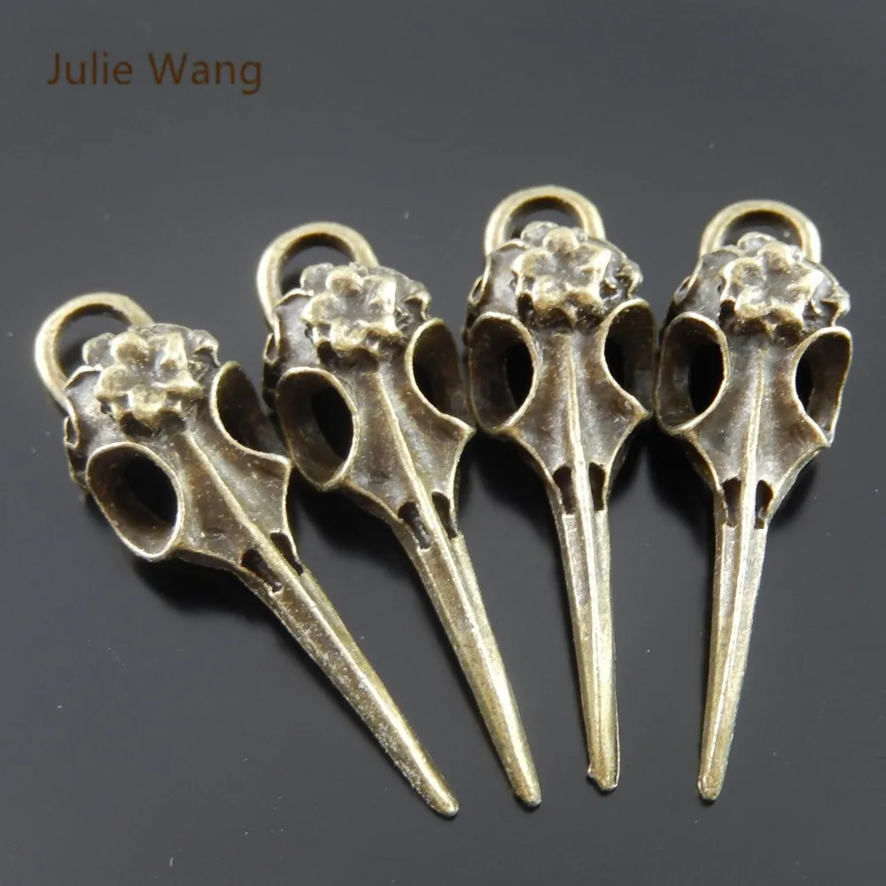 Julie Wang 5 шт. птица клюв талисманы череп птица голова античная бронза кулон браслет серьги Мода Панк ювелирные изделия изготовление аксессуаров