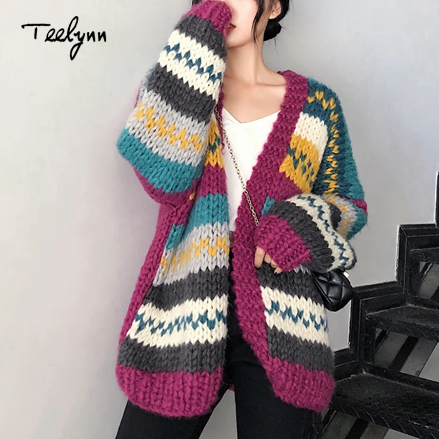 TEELYNN Boho для женщин кардиган свитер 2018 Зима с длинным рукавом толстое теплое