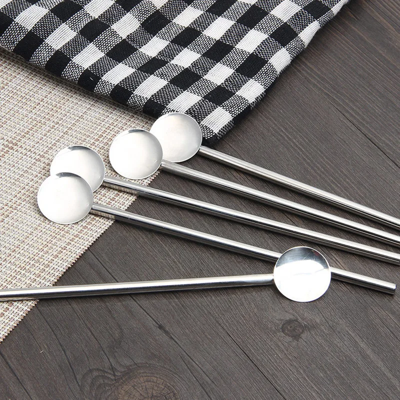 

200Pcs/Lot Practical Creative Stainless Steel Drinking Straw Spoon Cocktail Milk Coffee Stirring Bar kitchen Craft Wholesale