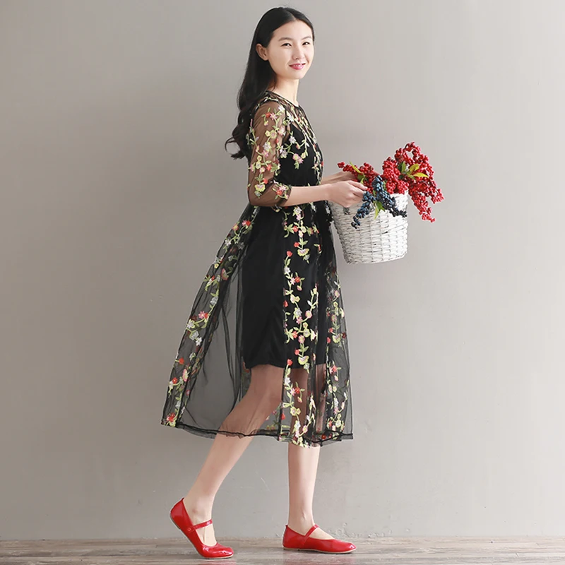 Женское кружевное Сетчатое платье с цветочной вышивкой элегантные платья на