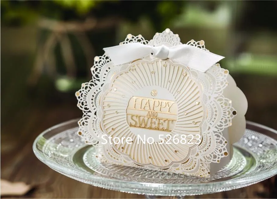 Роскошная Лазерная резка кружева baby shower favor конфетная коробка с лентой Свадебный
