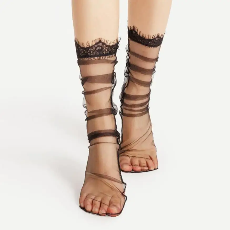2019 Women's Sexy Sheer Mesh Transparent Eyelash Lace Princess Socks Ladies Fashion Spring Summer Ultra-Thin Breathe Gauze | Женская