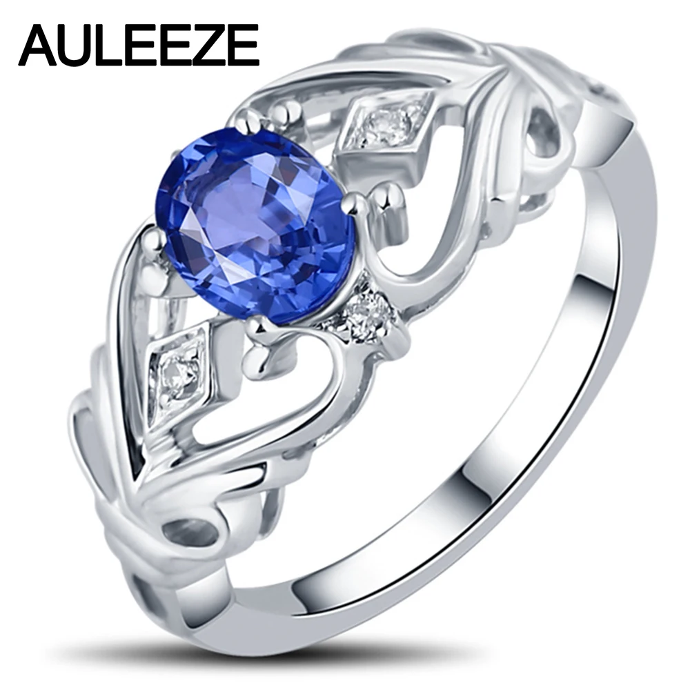 Кольцо женское из белого золота 585 пробы с овальным сапфиром 1 карат|diamond jewelry|14k