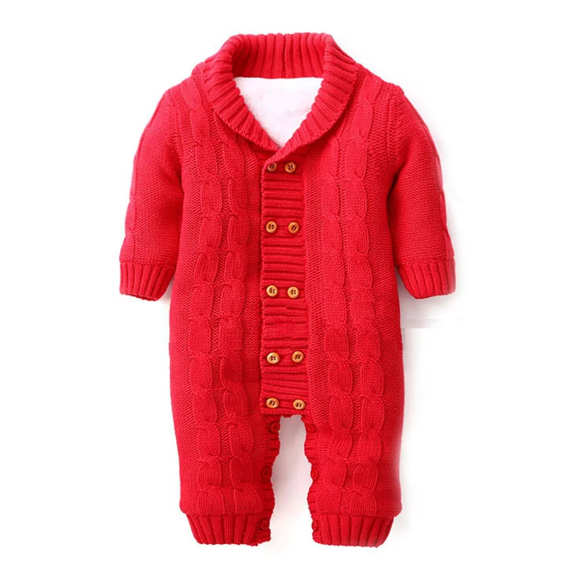 Red JOYHOPY/толстые теплые детские комбинезоны; зимняя одежда для новорожденных мальчиков и девочек; вязаный свитер; комбинезон для детей; Верхняя одежда для малышей - Цвет: Red
