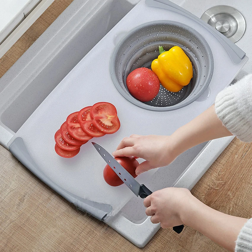 Съемная Складная дренажная корзина 3 в 1 многофункциональная разделочная доска