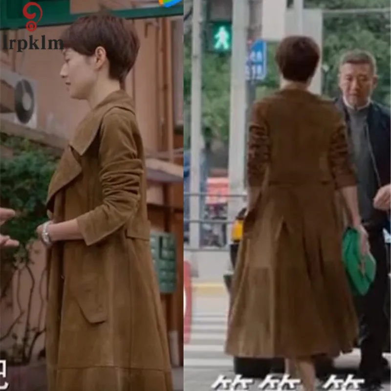 Новинка модное элегантное осеннее длинное пальто замшевое Тренч 2017 женское