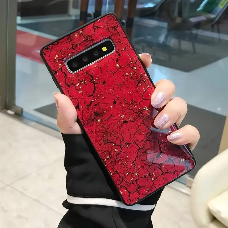 Red Роскошный Мраморный чехол для samsung galaxy S10 S10 Lite S8 S9 Plus S7 edge Note 8 9 j6 j7 j8, Золотая фольга, чехол, плюшевый шар, подставка, держатель - Цвет: Red