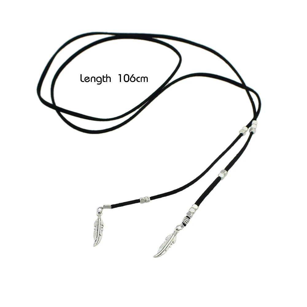Готический Стиль Черный Веревка Multi Слои цепь серебро Цвет Перо Форма колье