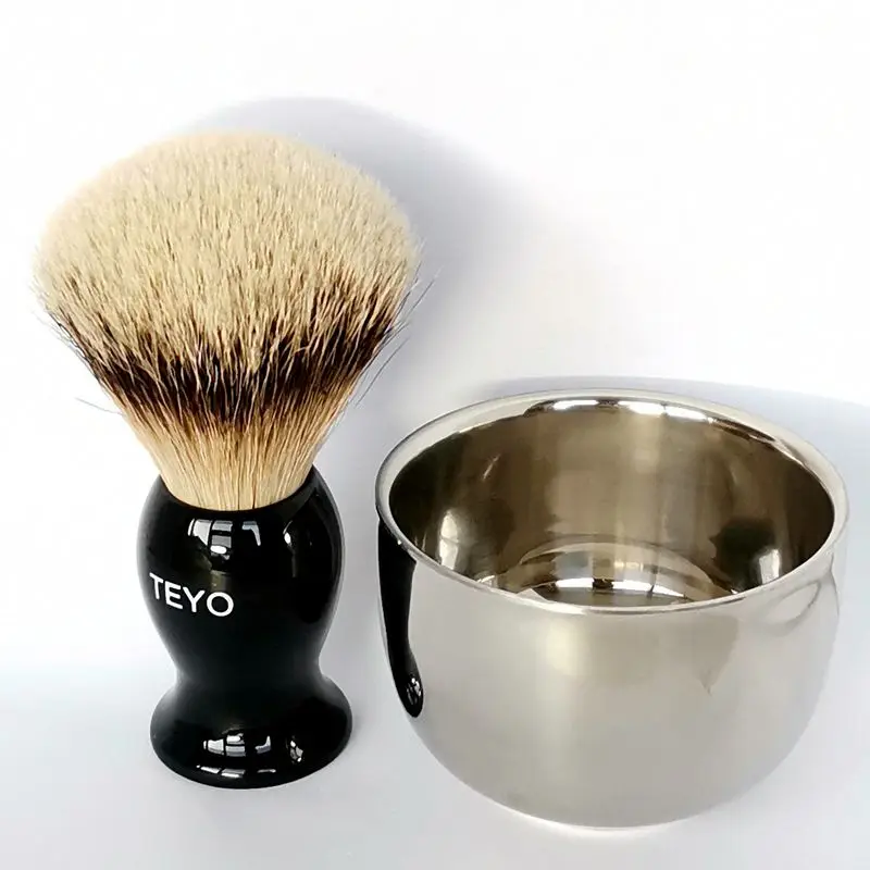 TEYO супер кисть из серебристого барсучьего волоса, щетка для бритья и чаша для бритья, идеально подходит для влажного бритья, безопасная бритва с двойным лезвием