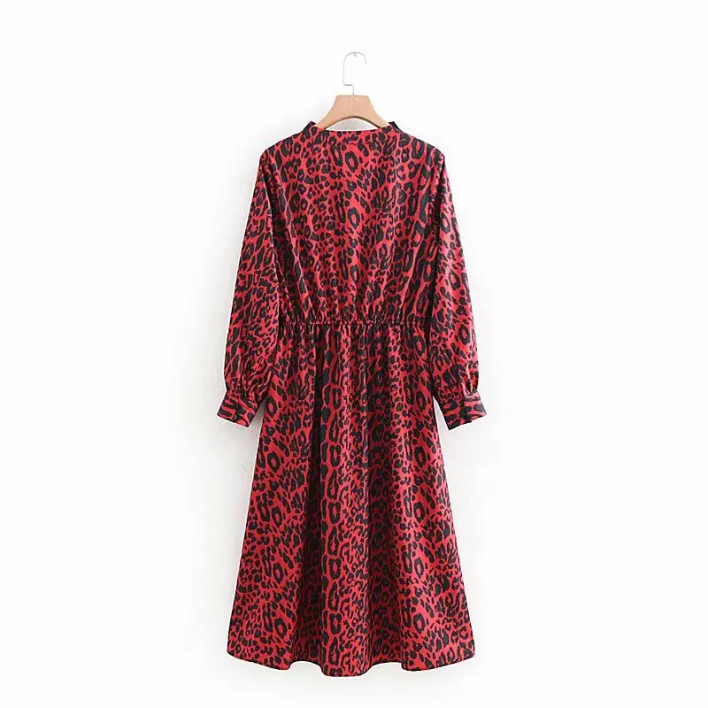 Женское винтажное сексуальное леопардовое платье с v-образным вырезом и бантом