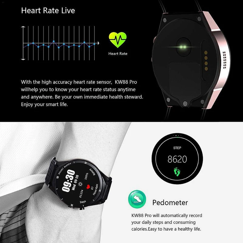 Смарт-часы kingwear Kw88 Pro 3g Android 7,0 1. 3g Гц четырехъядерный 16 Гб Wifi Gps 2Mp камера монитор сердечного ритма 3g Смарт-часы Mobil