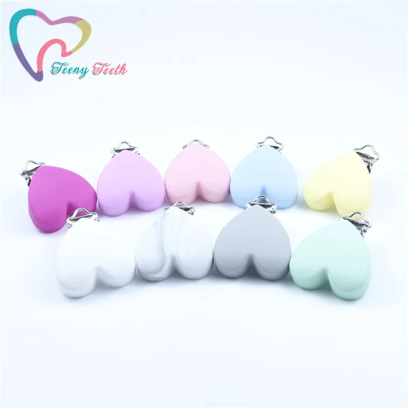 

5 PCS Heart Pacifier Clip Silicone Baby Teether Teething Accessories Heart Shape Clip Non-toxic Nipple Clasps DIY Bead Tool