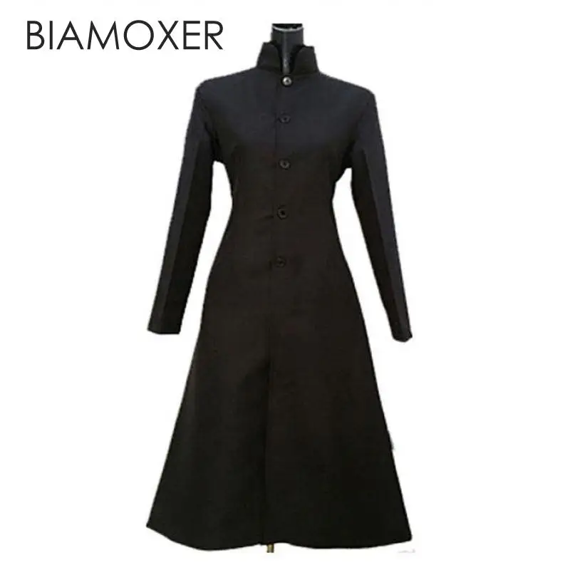 Фото Черное пальто Biamoxer из фильма «Матрица», Нео Тренч, костюм для косплея, мужское и Женское пальто, Размеры s-xxxl №1